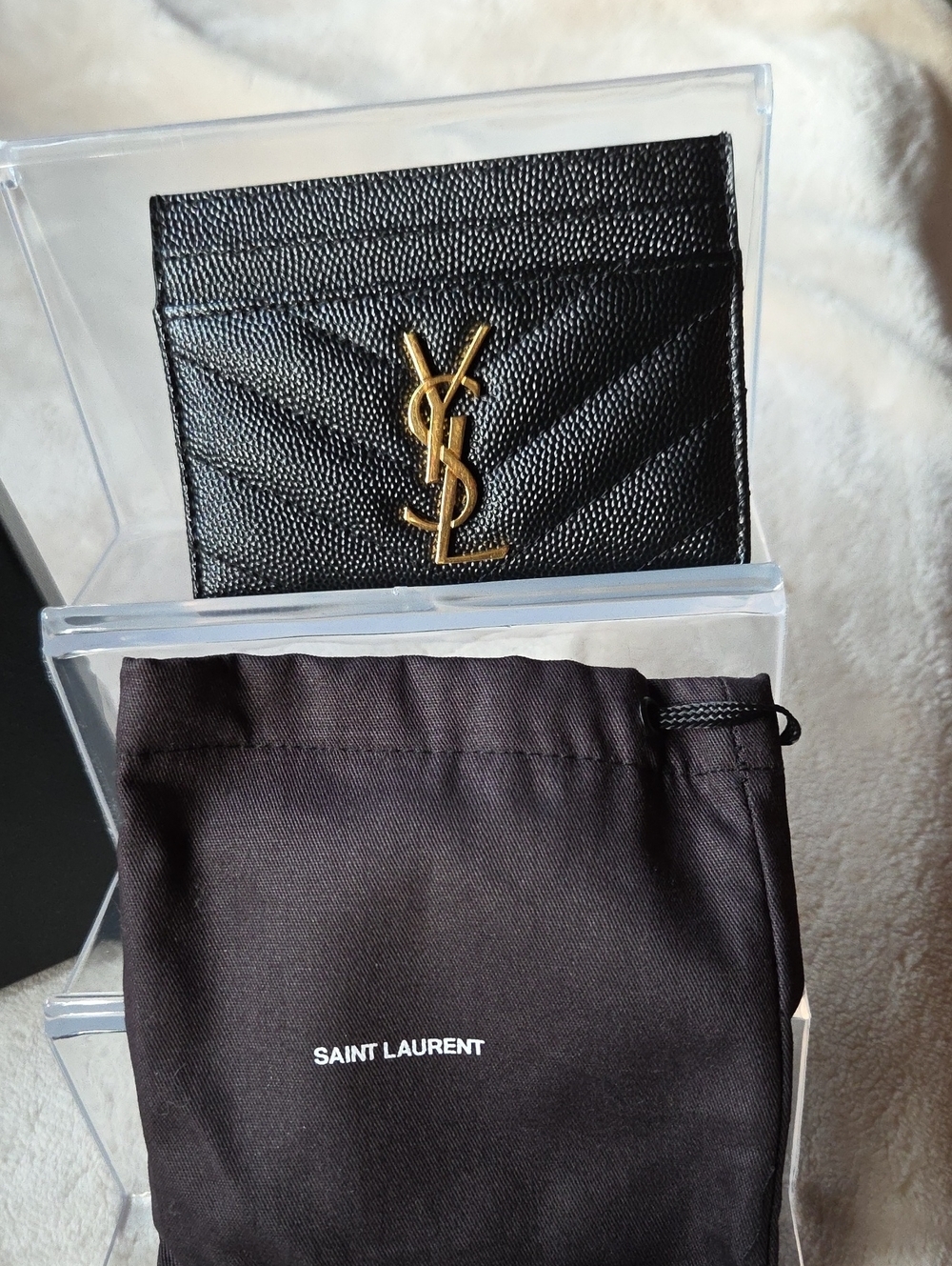 Saint Laurent Black Quilted Leather Card Case with Gold YSL Monogram - Picture 2 of 4